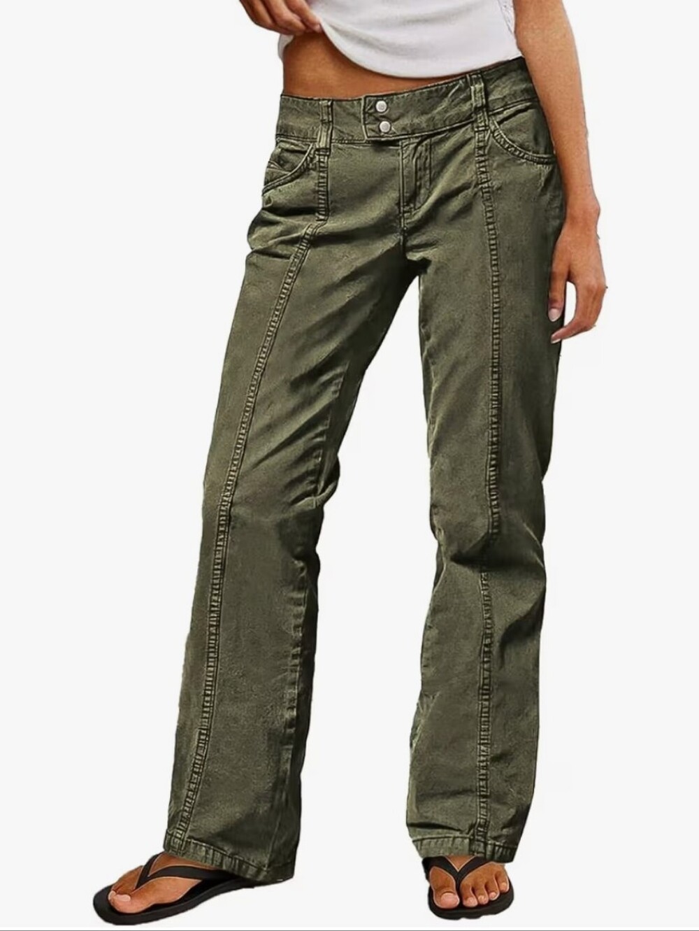 Flamingals Straight Leg Midrise Cargo Green Pants NWT Medium